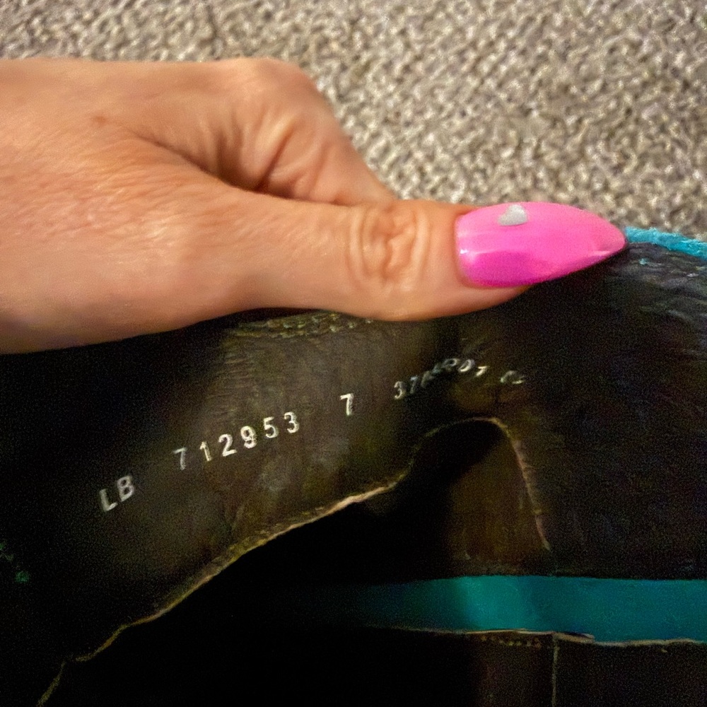 LIBERTY Black Turquoise Heeled Boots with Fringe - Picture 7 of 8